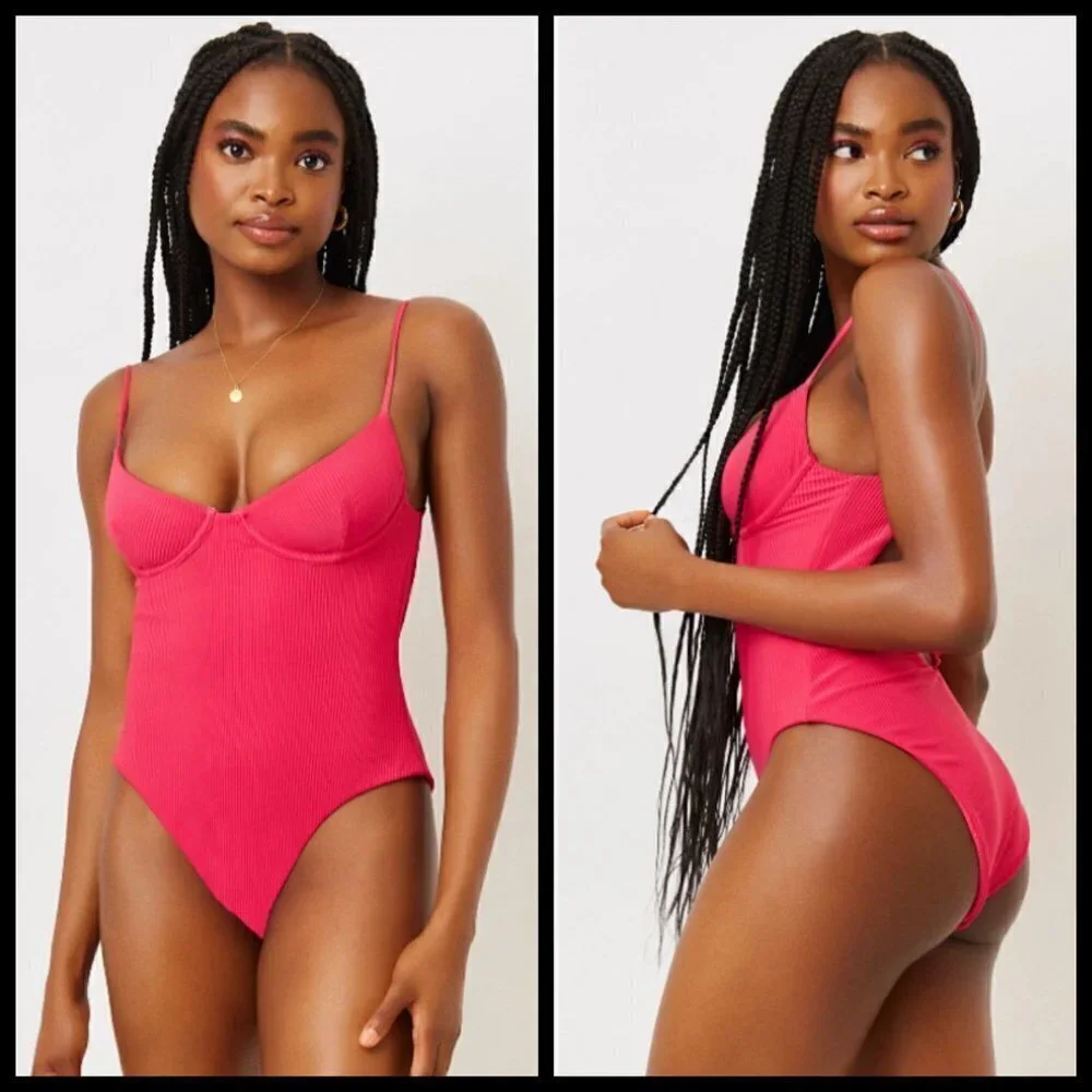 💕FRANKIE'S BIKINIS💕 Marie Ribbed Underwire Swimsuit Rosewood Small S NWT